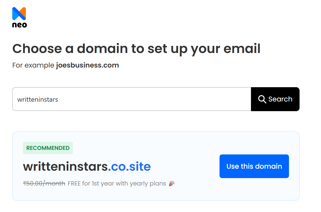 Neo domain setup menu