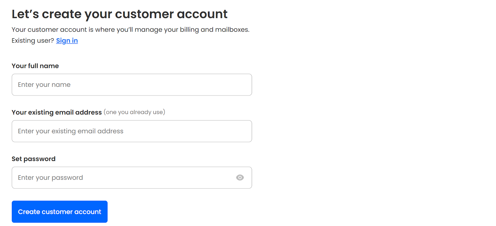 Neo create new customer account form