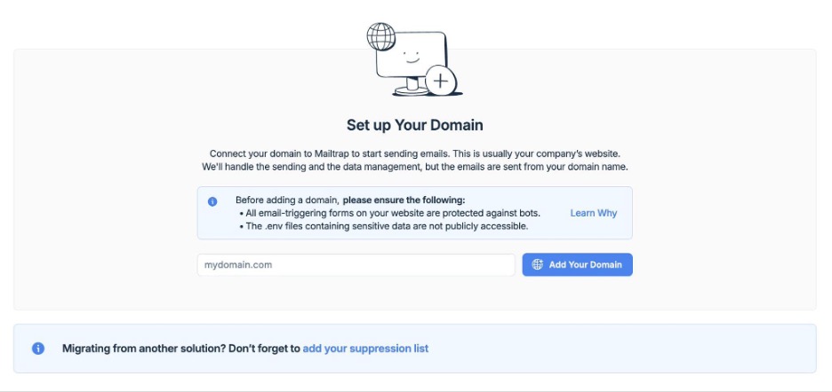 This is an image showing the Mailtrap domain setup page