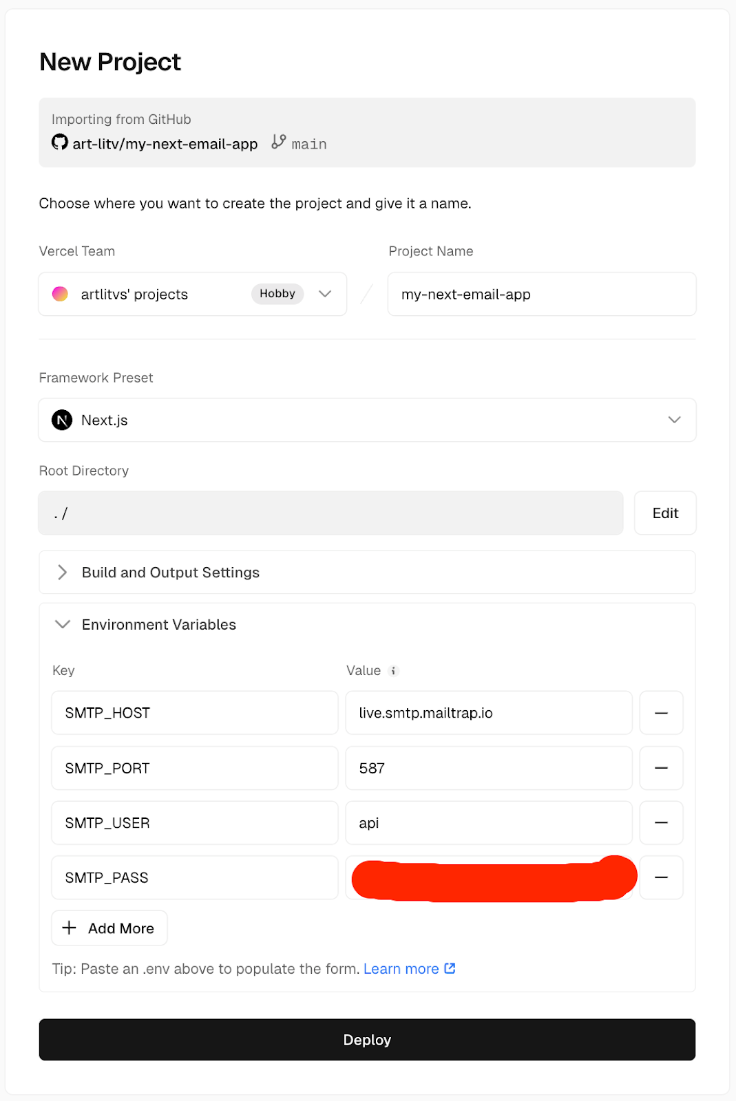 Vercel new project deployment