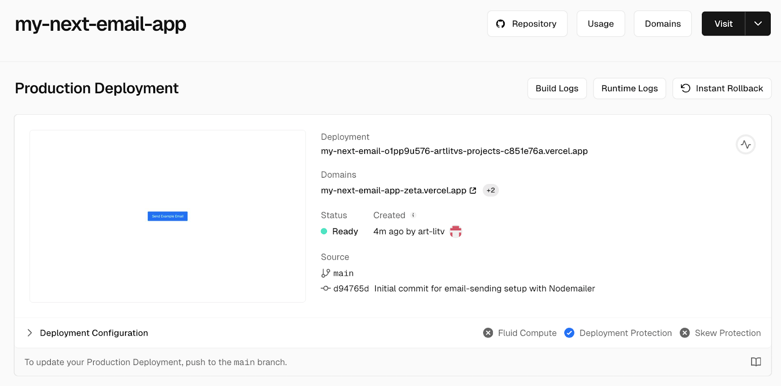 Vercel production deployment window