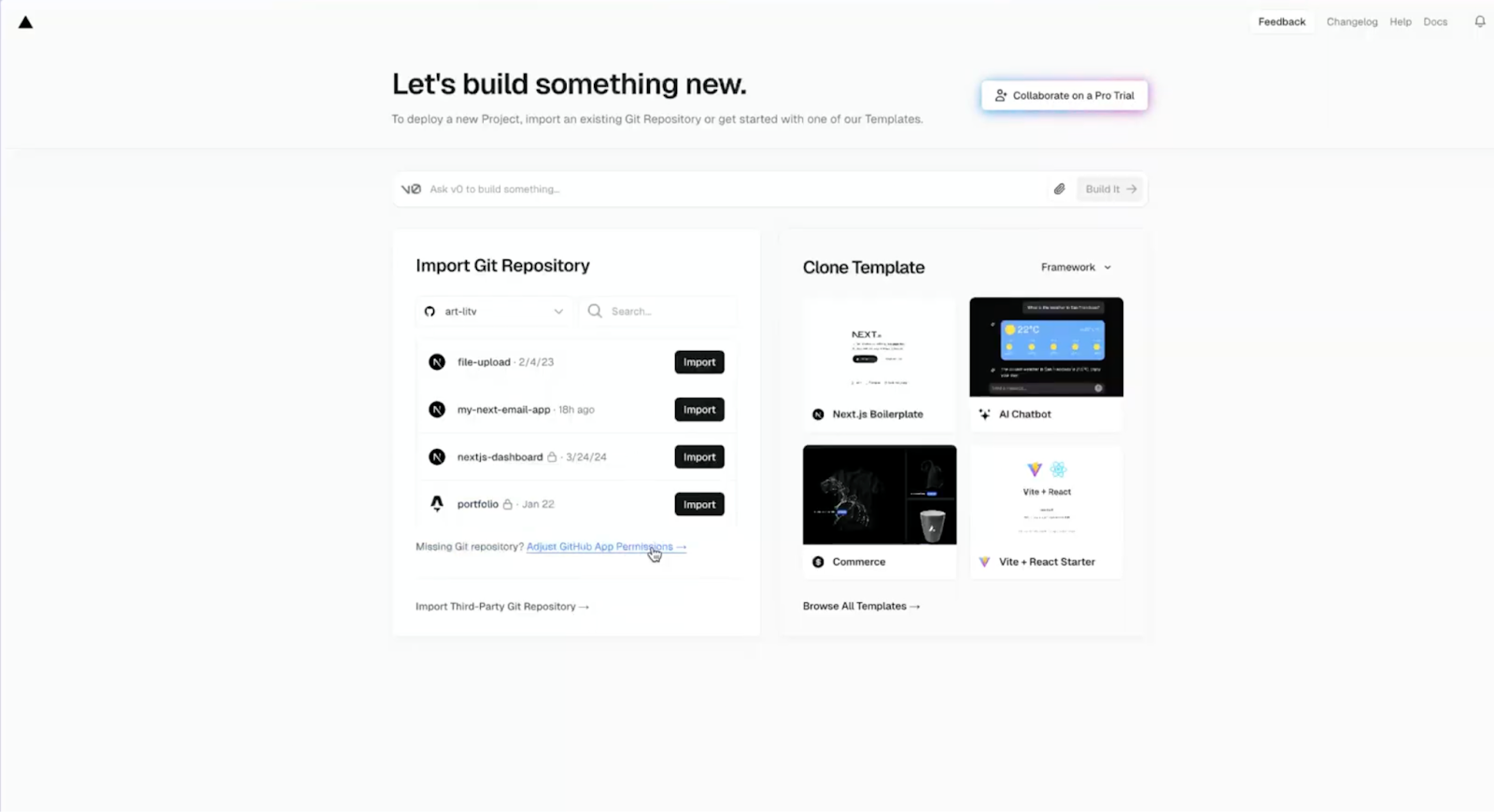 Vercel GitHub App permissions