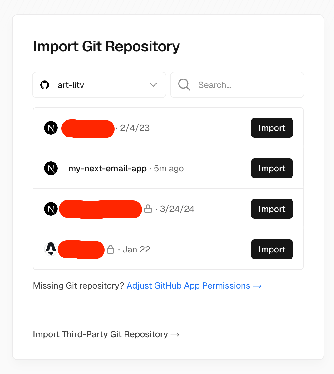 Vercel import Git repository