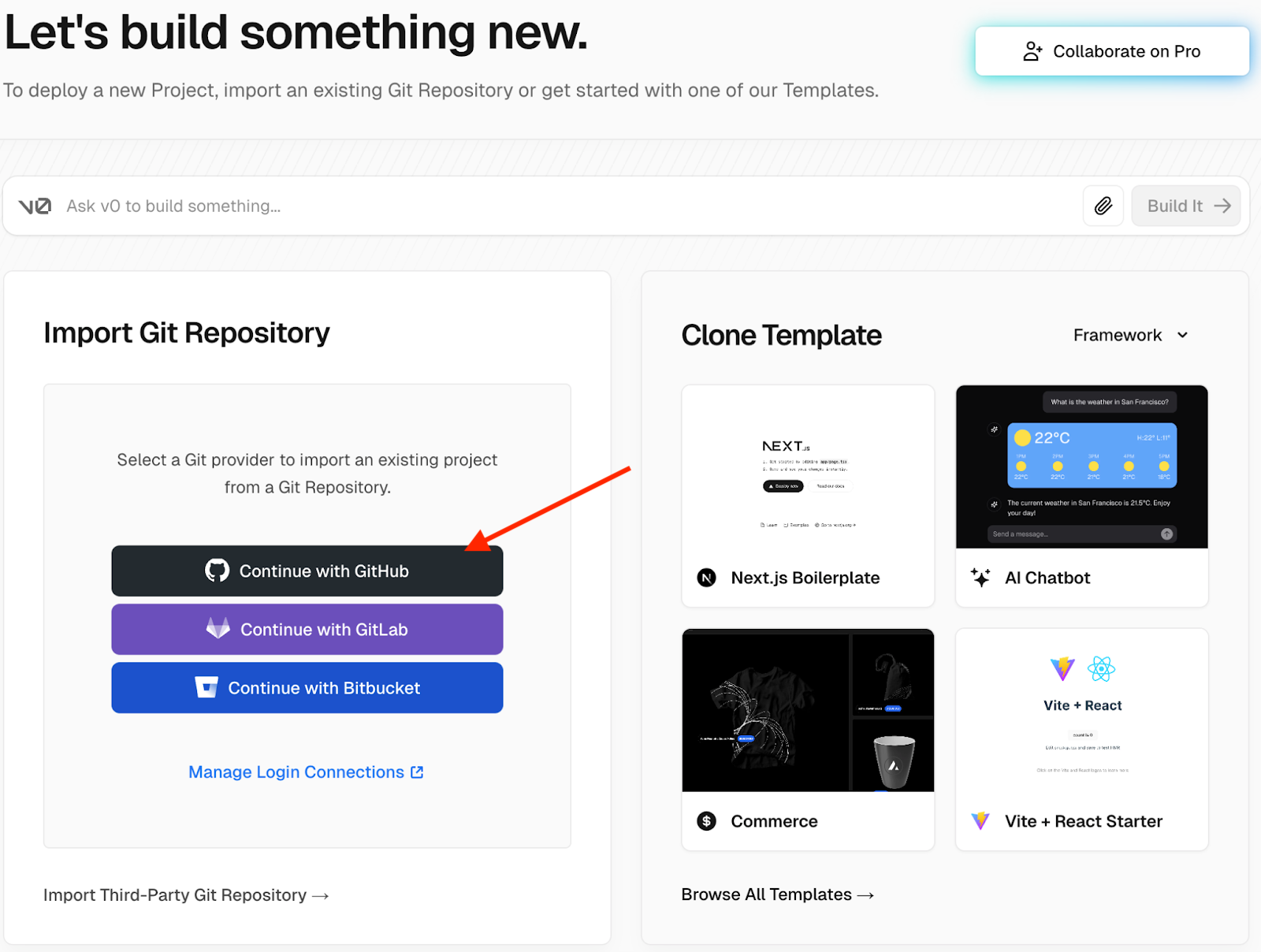 Vercel import an existing Git Repository