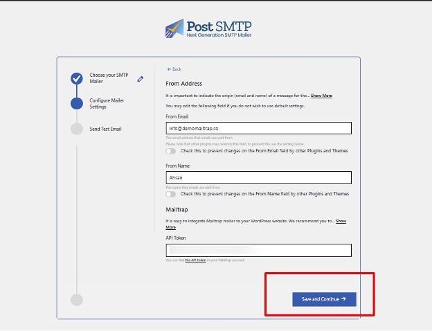 This is an image showing the Post SMTP configuration step 2