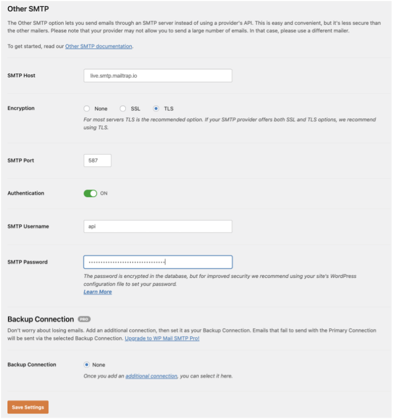 This is an image showing WP Mail SMTP plugin settings second part