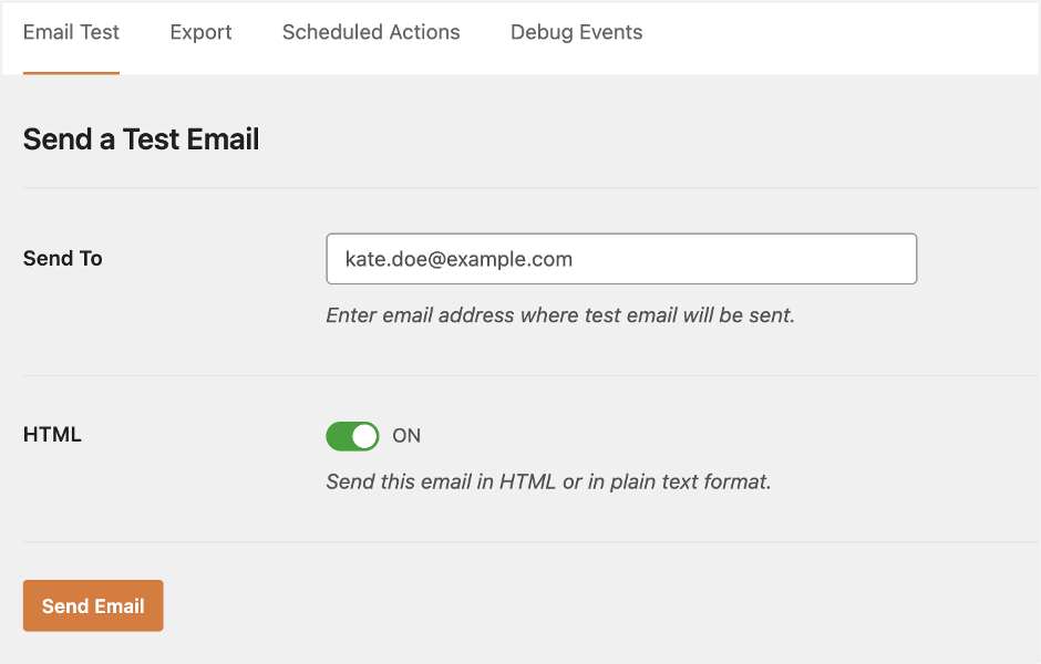 This is an image showing WP Mail SMTP plugin test email option