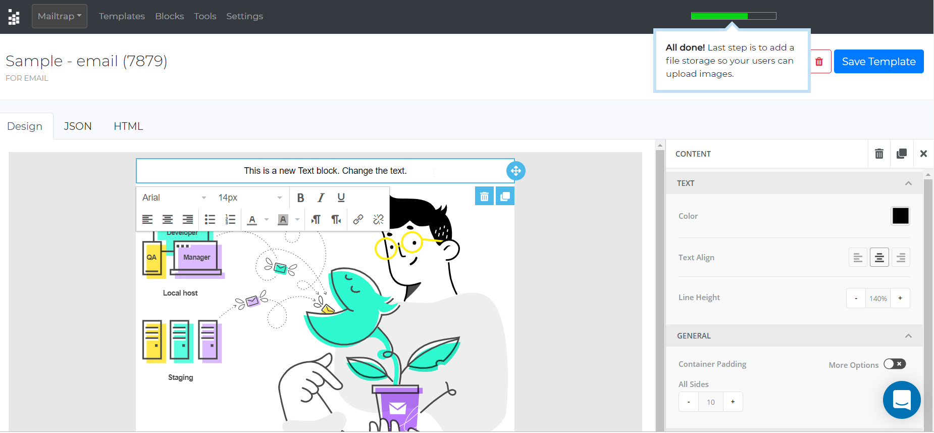 Unlayer email editor Ui screenshot
